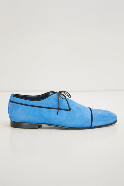 The Formal Leather Cap Toe Derby Shoes - Sky Blue Suede - Ron Tomson