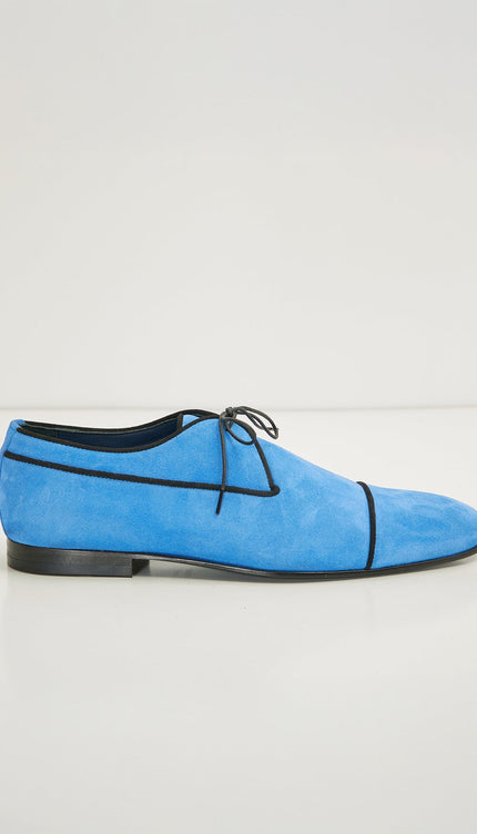 The Formal Leather Cap Toe Derby Shoes - Sky Blue Suede - Ron Tomson