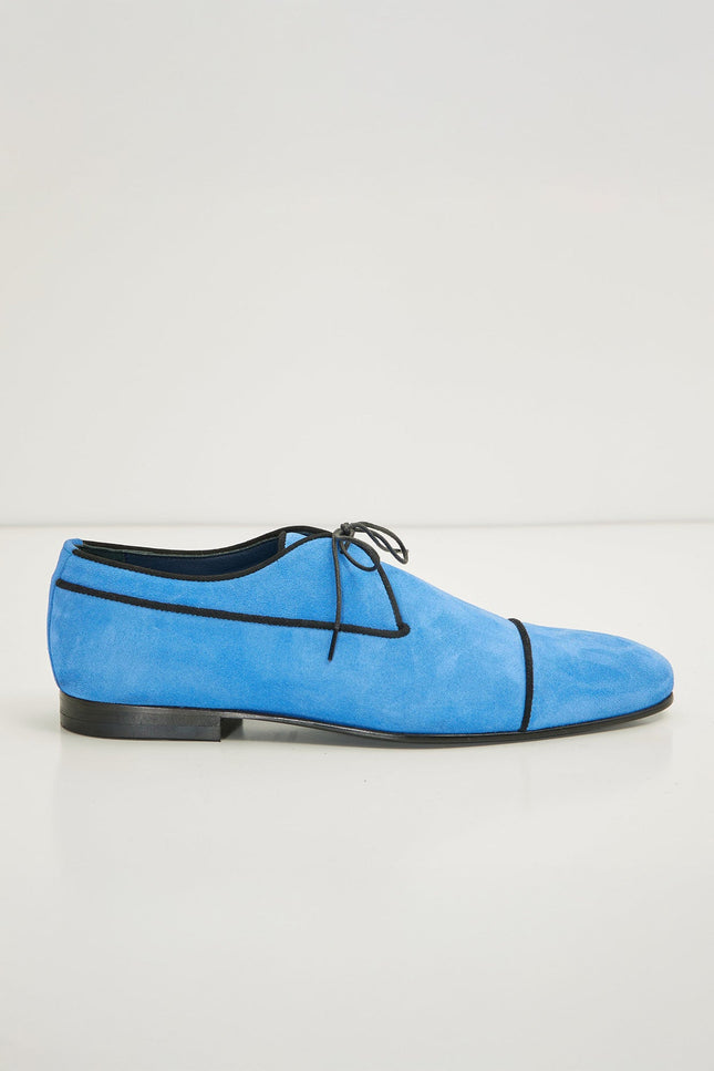 The Formal Leather Cap Toe Derby Shoes - Sky Blue Suede - Ron Tomson