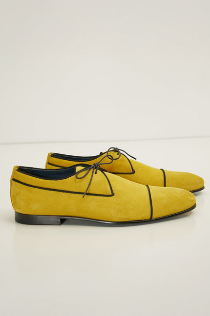The Formal Leather Cap Toe Derby Shoes - Yellow Suede - Ron Tomson