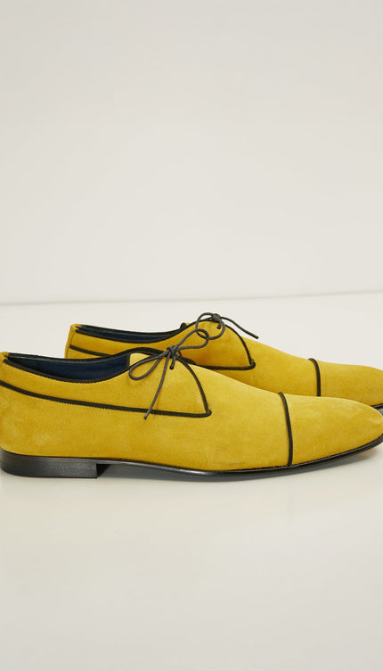 The Formal Leather Cap Toe Derby Shoes - Yellow Suede - Ron Tomson