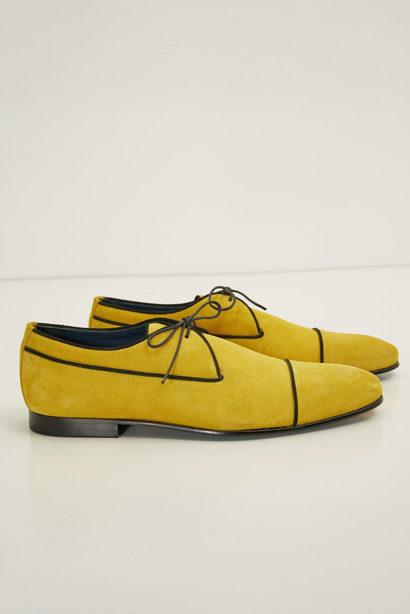 The Formal Leather Cap Toe Derby Shoes - Yellow Suede - Ron Tomson