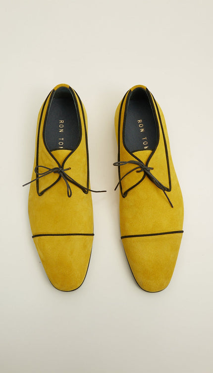 The Formal Leather Cap Toe Derby Shoes - Yellow Suede - Ron Tomson