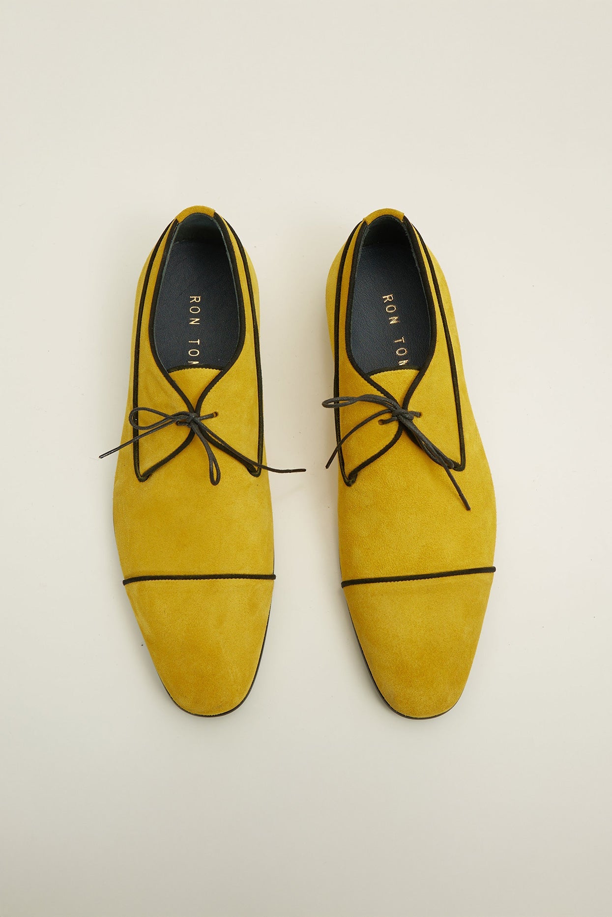 Men's Lambskin Suede Cap Toe Derby - Yellow Suede | Ron Tomson Men's Lambskin Suede Cap Toe Derby - Yellow Suede | Ron Tomson