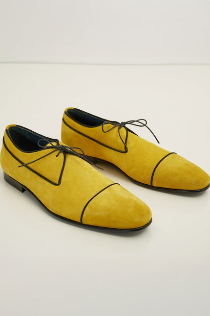 The Formal Leather Cap Toe Derby Shoes - Yellow Suede - Ron Tomson