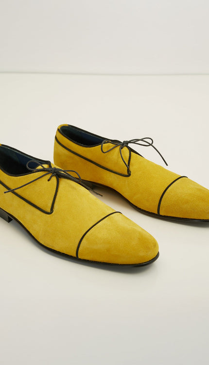 The Formal Leather Cap Toe Derby Shoes - Yellow Suede - Ron Tomson