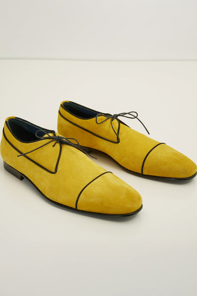 The Formal Leather Cap Toe Derby Shoes - Yellow Suede - Ron Tomson