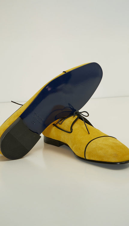 The Formal Leather Cap Toe Derby Shoes - Yellow Suede - Ron Tomson