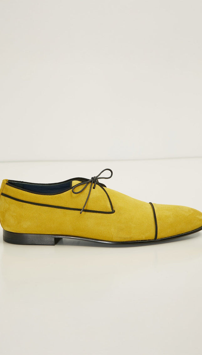 Men's Lambskin Suede Cap Toe Derby - Yellow Suede | Ron Tomson Men's Lambskin Suede Cap Toe Derby - Yellow Suede | Ron Tomson