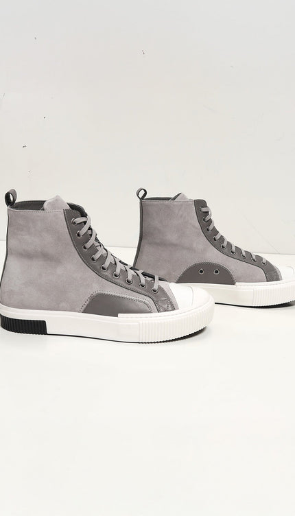 The King Leather and Suede High Tops - Grey Suede - Ron Tomson