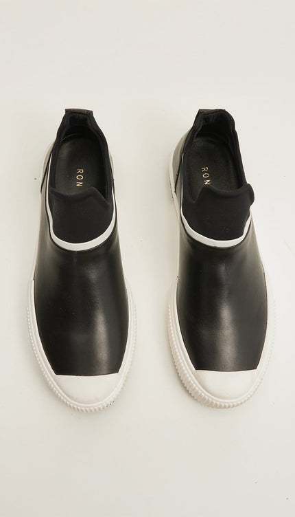 The King - Leather Skate Slip Ons - Neoprene And Leather Black - Ron Tomson