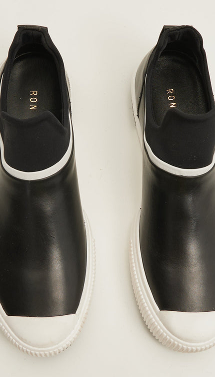 The King - Leather Skate Slip Ons - Neoprene And Leather Black - Ron Tomson