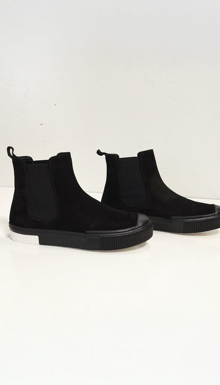 THE KING - Suede Leather and Rubber Sole Chelsea Boots - Black Black - Ron Tomson