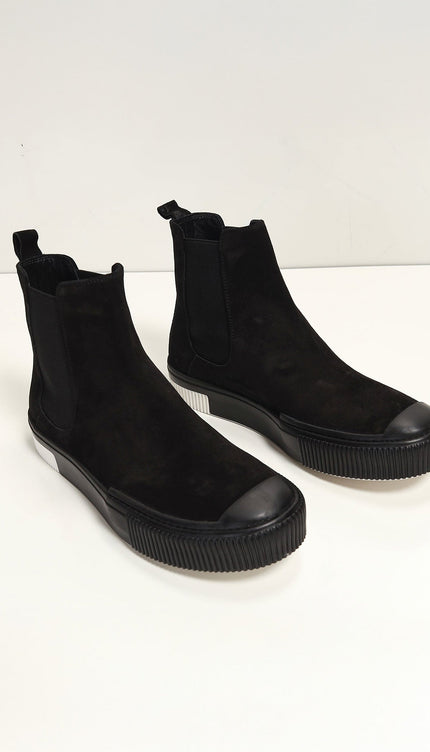 THE KING - Suede Leather and Rubber Sole Chelsea Boots - Black Black - Ron Tomson