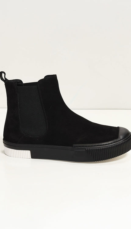 THE KING - Suede Leather and Rubber Sole Chelsea Boots - Black Black - Ron Tomson