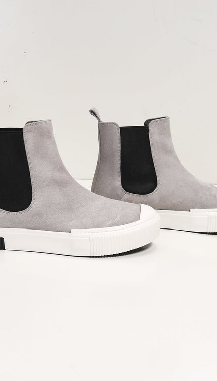 The King Suede Leather and Rubber Sole Chelsea Boots - Grey - Ron Tomson