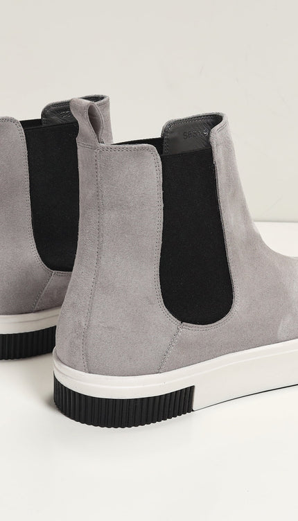The King Suede Leather and Rubber Sole Chelsea Boots - Grey - Ron Tomson