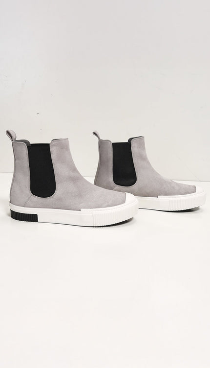 The King Suede Leather and Rubber Sole Chelsea Boots - Grey - Ron Tomson