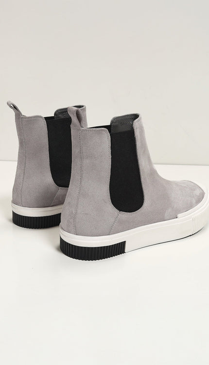 The King Suede Leather and Rubber Sole Chelsea Boots - Grey - Ron Tomson