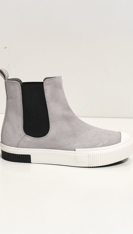 The King Suede Leather and Rubber Sole Chelsea Boots - Grey - Ron Tomson