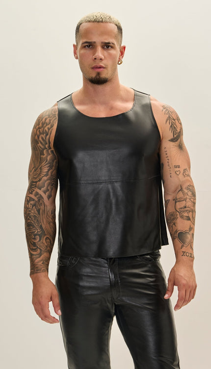 The Lambskin Leather Tank Top - Black - Ron Tomson