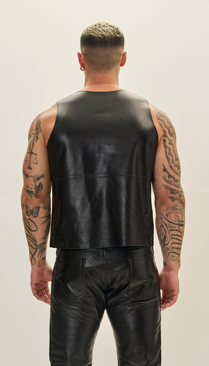 The Lambskin Leather Tank Top - Black - Ron Tomson