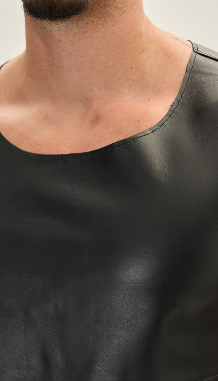 The Lambskin Leather Tank Top - Black - Ron Tomson