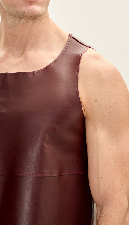 The Lambskin Leather Tank Top - Burgundy - Ron Tomson