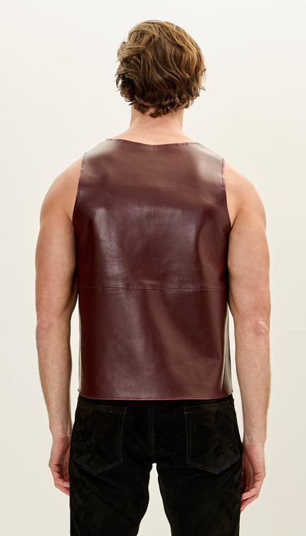 The Lambskin Leather Tank Top - Burgundy - Ron Tomson