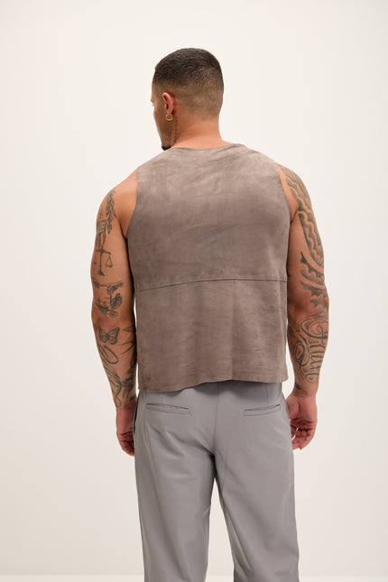 Men's The Lambskin Leather Tank Top - Grey Suede - Ron Tomson Leather