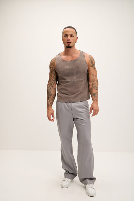 Men's The Lambskin Leather Tank Top - Grey Suede - Ron Tomson Leather