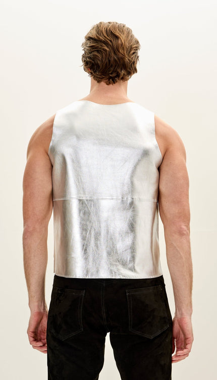 The Lambskin Leather Tank Top - Silver - Ron Tomson