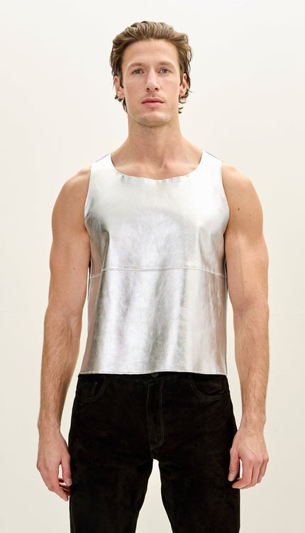 The Lambskin Leather Tank Top - Silver - Ron Tomson