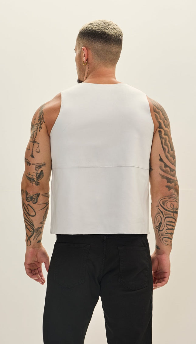 The Lambskin Leather Tank Top - White - Ron Tomson