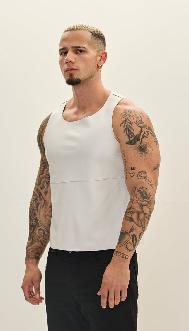 The Lambskin Leather Tank Top - White - Ron Tomson