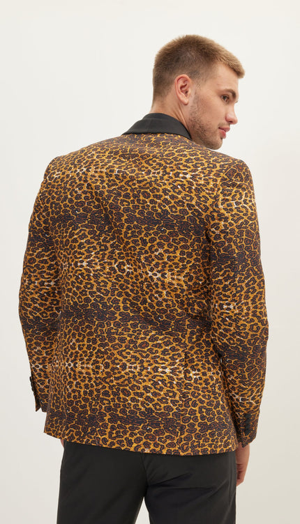 The Leopard Shawl Lapel Tuxedo Jacket - Brown - Ron Tomson