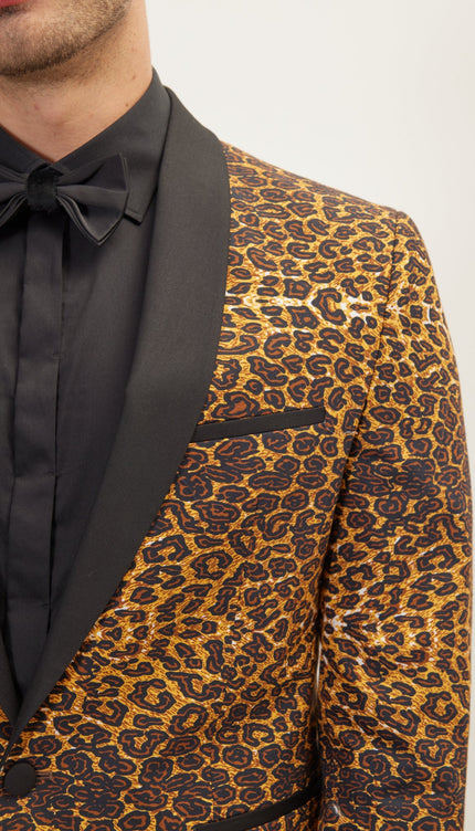 The Leopard Shawl Lapel Tuxedo Jacket - Brown - Ron Tomson