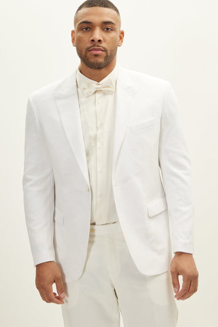 The Peak Lapel Electric Tuxedo Jacket - White On White - Ron Tomson