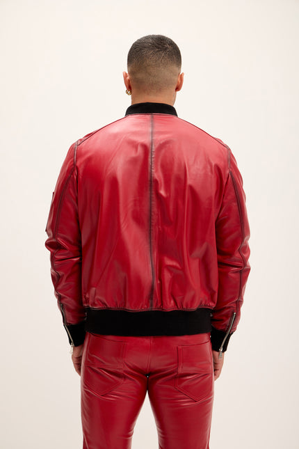 Men's The Sleek Leather Bomber Jacket - Red Tint - Ron Tomson Leather