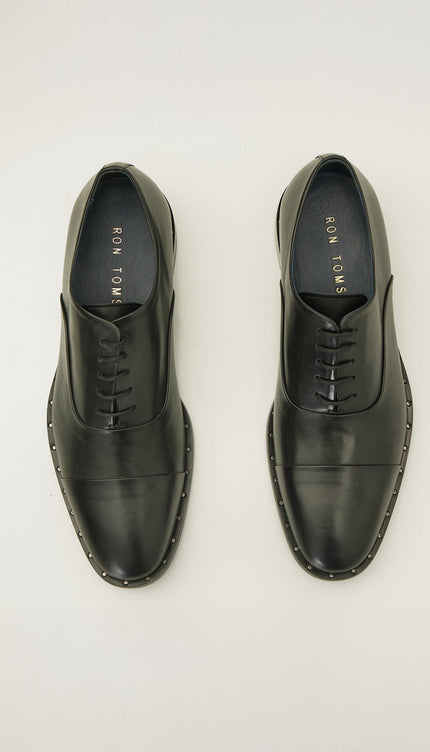 The Studded Cap Toe Oxfords Polished Leather - Black - Ron Tomson