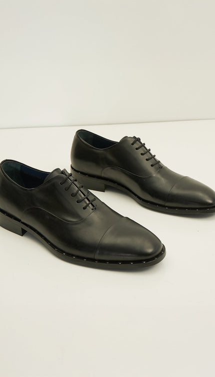 The Studded Cap Toe Oxfords Polished Leather - Black - Ron Tomson