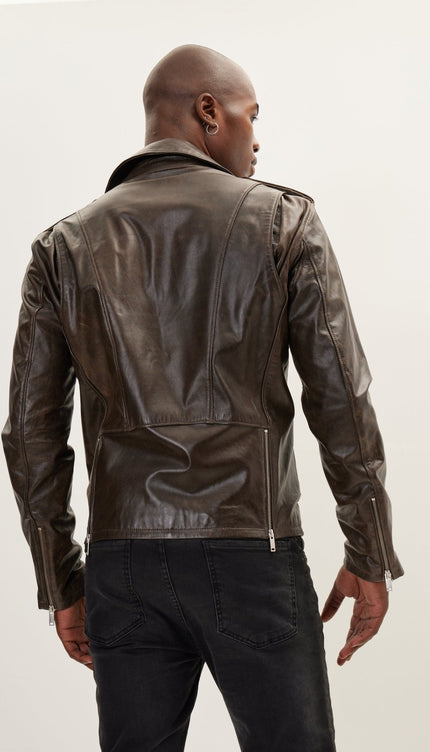 The Textbook Biker Leather Jacket - Brown - Ron Tomson