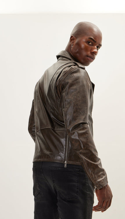 The Textbook Biker Leather Jacket - Brown - Ron Tomson