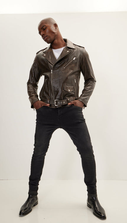 The Textbook Biker Leather Jacket - Brown - Ron Tomson