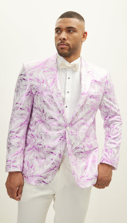 The Wet Look Electric Tuxedo Jacket - White Pink - Ron Tomson