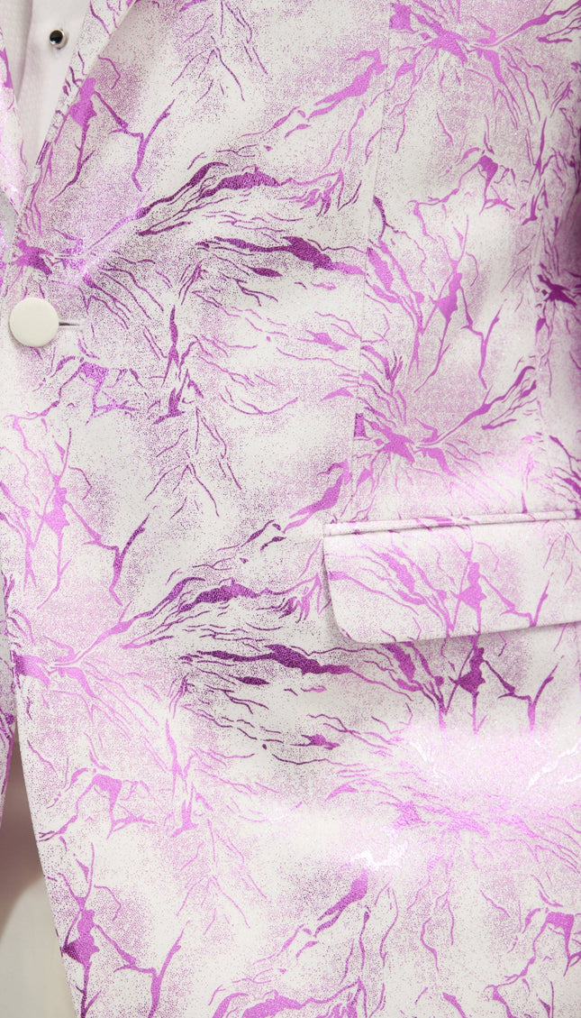 The Wet Look Electric Tuxedo Jacket - White Pink - Ron Tomson