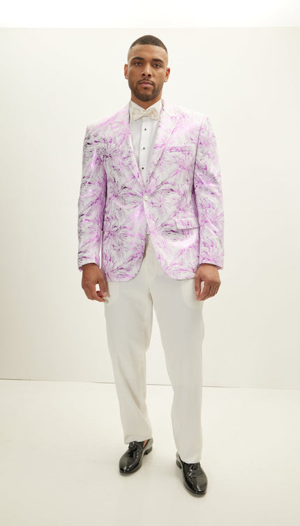 The Wet Look Electric Tuxedo Jacket - White Pink - Ron Tomson