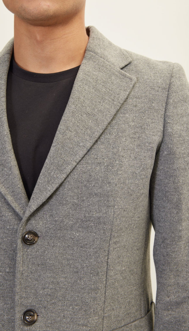 Three-Button Closure Winter Coat - Grey - Ron Tomson