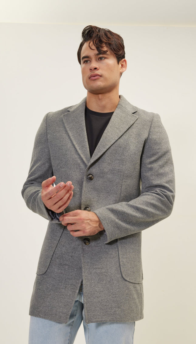 Three-Button Closure Winter Coat - Grey - Ron Tomson