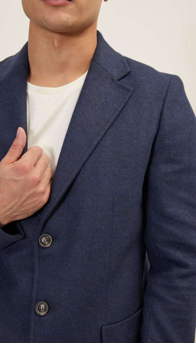 Three-Button Closure Winter Coat - Navy - Ron Tomson